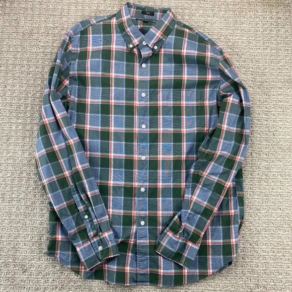 J.Crew Mercantile Flex Shirt Men Large Blue Green Red Checkered Button Down Slim - Picture 1 of 7